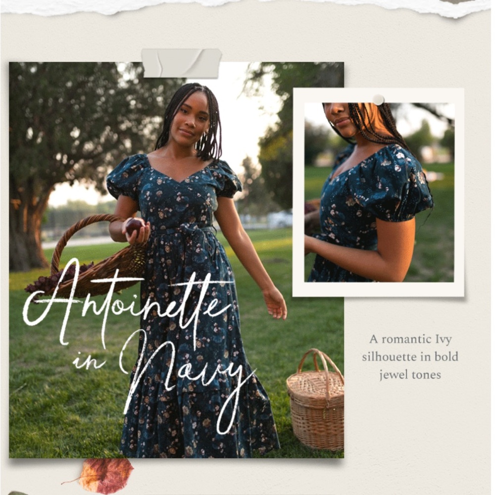 Antoinette Navy Floral Puff-Sleeve Maxi Dress